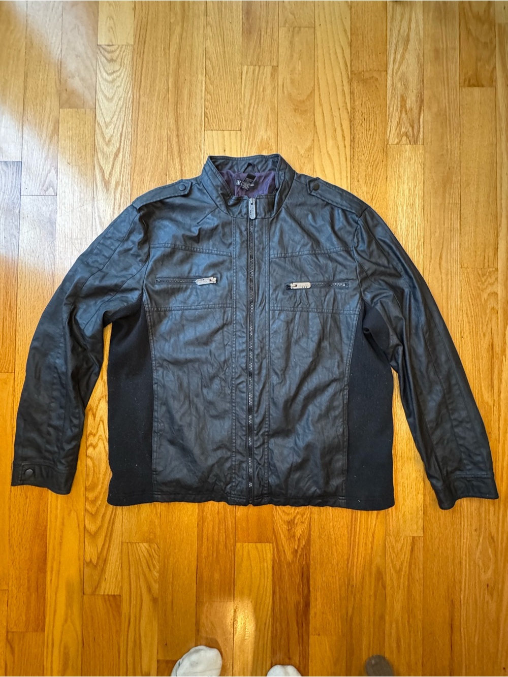 INC International Concepts Men’s Black Faux Leather Cafe Racer Jacket 2XL WP8046
